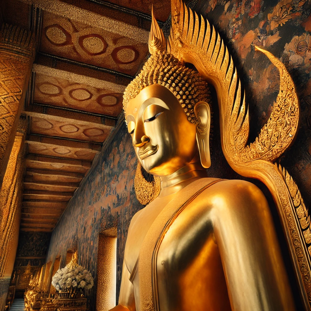 Wat Pho temple in Bangkok with intricate architecture and a serene Buddha statue