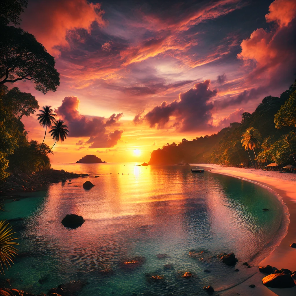 Stunning sunset over Koh Lanta beach with calm waters