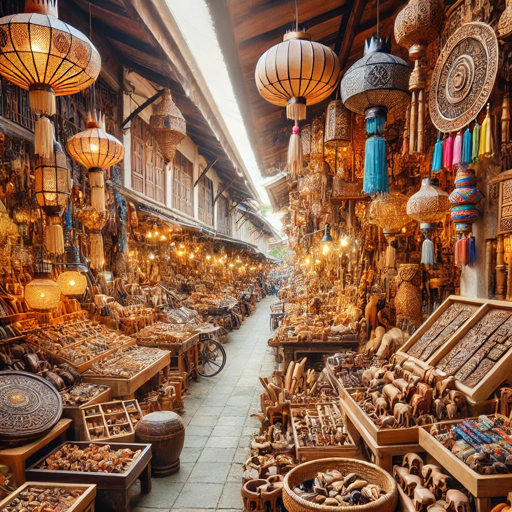 Traditional Thai market with handcrafted goods in Chiang Mai