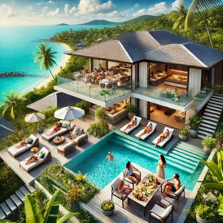 "Private luxury villa in Koh Samui with ocean views, tropical gardens, and private pool."