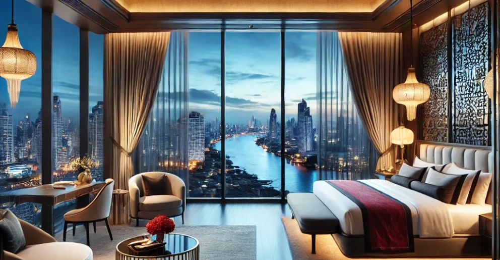 "Indulge in the ultimate luxury experience in Bangkok, where stunning city views and elegant decor define your stay.