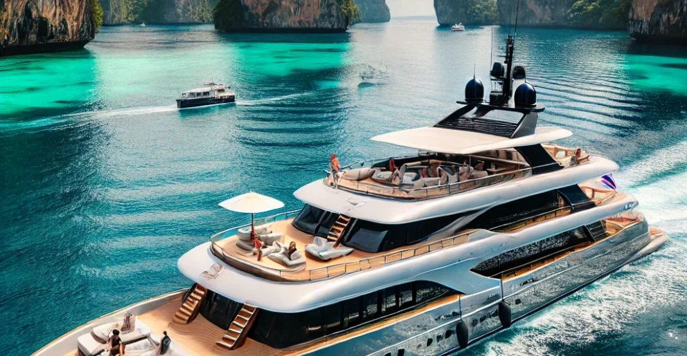 "Set sail on a private yacht in Thailand and explore hidden islands while soaking in the tropical sun and scenic views.